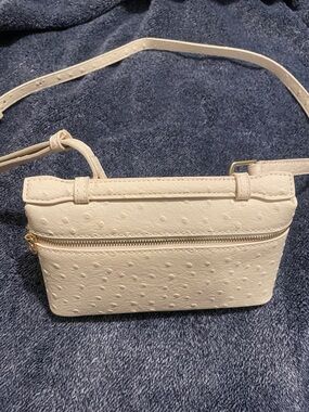 Cream Crossbody Shoulder Bag with Textured Dot Detail